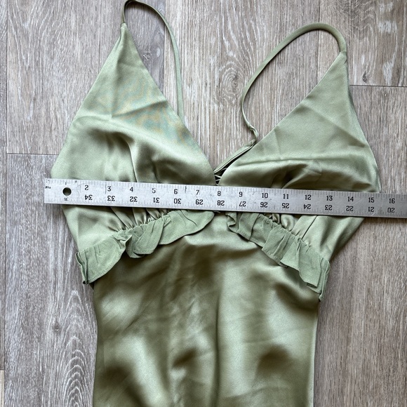 Reformation NWT Madrigal Artichoke Green Satin Maxi Slip Dress Size S - Picture 10 of 15